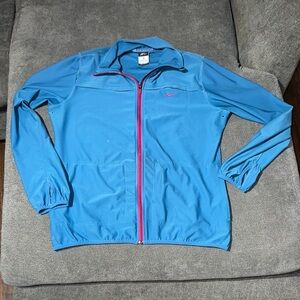 Nike DriFit Women’s Bright Blue Lightweight Zip Jacket with Pink Accents (XL)